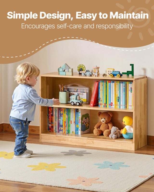 Montessori Bookshelf, 35.4 In Width Toy Storage Organizer, 2-Tier Kids Display Storage Cabinet, Daycare Furniture, Kids Bookshelf For Bedroom, Nursery, Living Room, Entryway, Preschool, Brown - wooden craft