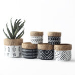 Vintage Geometric Pattern Woven Basket Indoor Planter - dining furniture