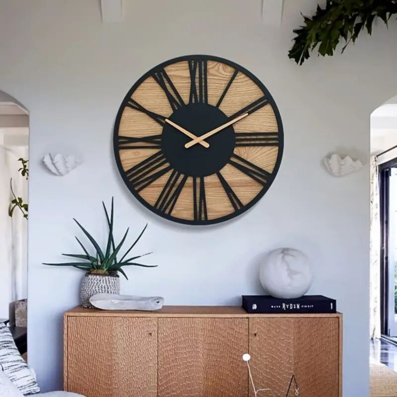 Creative Retro Wood Mute Iron Wood Wall Clock - modern furniture