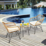 3 Pieces Rattan Furniture Set With Cushioned Chair Table - living room furniture