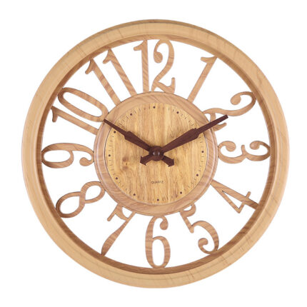 Household Round Hollow Wood Wall Clock - home furniture