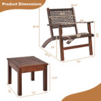 3 Pieces Outdoor Wooden Patio Rattan Furniture Set - wood furniture