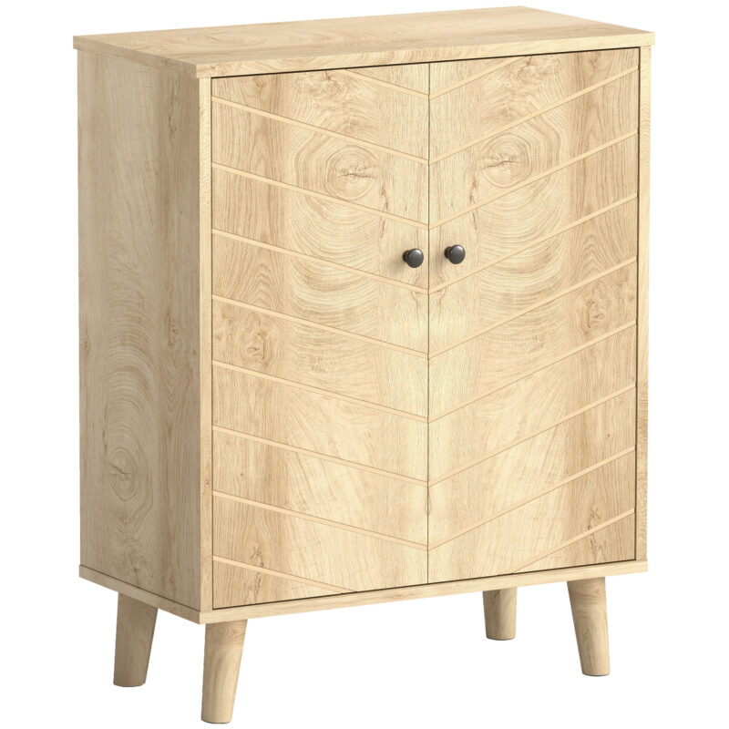 Vintage Storage Cabinet With Double Chevron Doors And Pine Wood Legs, Side Cabinet For Living Room, Kitchen, Bedroom - home accessories