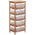 5 Drawer Dresser Wicker Basket Storage Shelf Unit Wooden Frame Home Organisation Cabinet Bedroom Office Furniture Natural Finish - home furniture