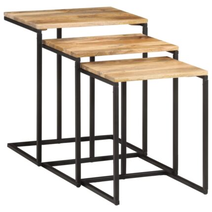 Nesting Tables, 3 Pieces, Solid Acacia Wood - handcrafted wood