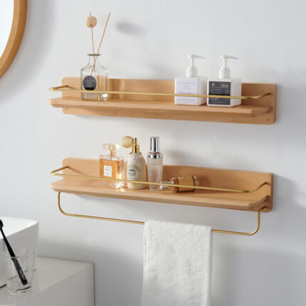 Bathroom Shelf Wall Hanging Free Punching Solid Wood - living room furniture