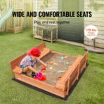 Wooden Sandbox, 52.4 X 47.2 X 16.9 In Sand Box, Sand Pit With Foldable Bench Seats And Bottom Liner, Natural Wood Kids Sandbox For Outdoor Backyard, Beach, Park, Gift For Boys Girls Ages 3-12 - decorative item