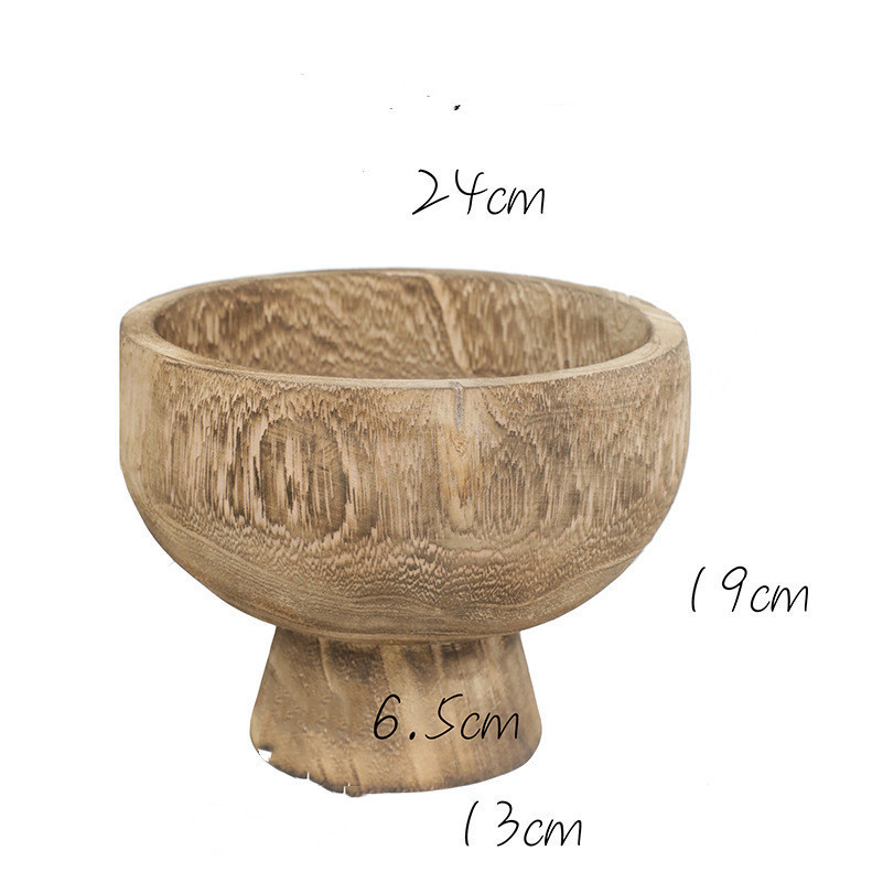 Gourmet Solid Wood High Foot Basin Handmade Fruit Wood Carbonization Plate - furniture design