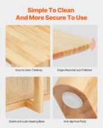 Rattan Coffee Table, Rectangle Rattan Woven Wood Coffee Table With Rubber Wood Top, 47-Inch Modern Boho Storage Coffee Table With Natural Wood Legs, For Living Room, Bedroom & Small Spaces - living room furniture