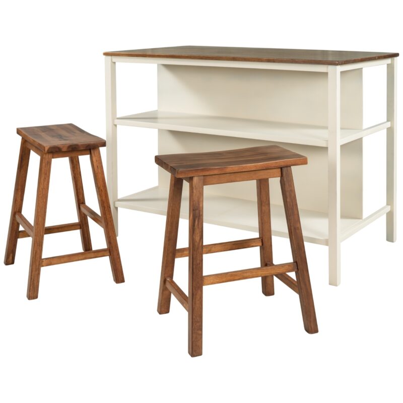 TOPMAX Solid Wood Rustic 3-Piece Kitchen Island Set With 2 Seats, Rubber Wood - decorative item