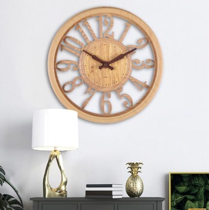 Household Round Hollow Wood Wall Clock - home furniture