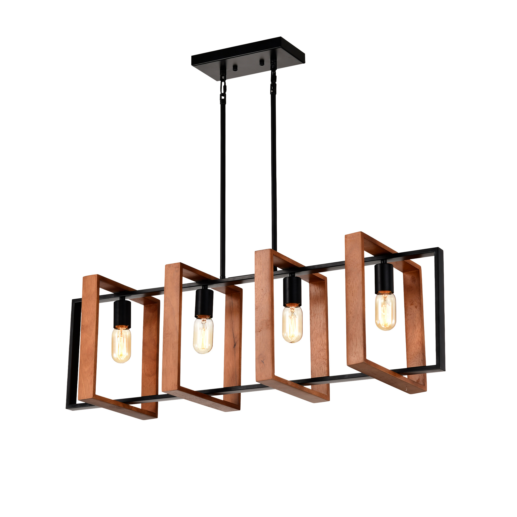 c36ac2c5-e274-41f4-abbd-84920f77f51c.jpg 4-Light Kitchen Island Lights Pendant Light Farmhouse Dining Room Light Fixture, Rustic Wood And Black Metal Rectangular Chandelier, Hanging Lighting For Living Room,Conference Room, Home Office - home accessories