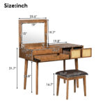 43.3 Classic Wood Makeup Vanity Set With Flip-top Mirror And Stool, Dressing Table With Three Drawers And Storage Space, Brown - bedroom furniture