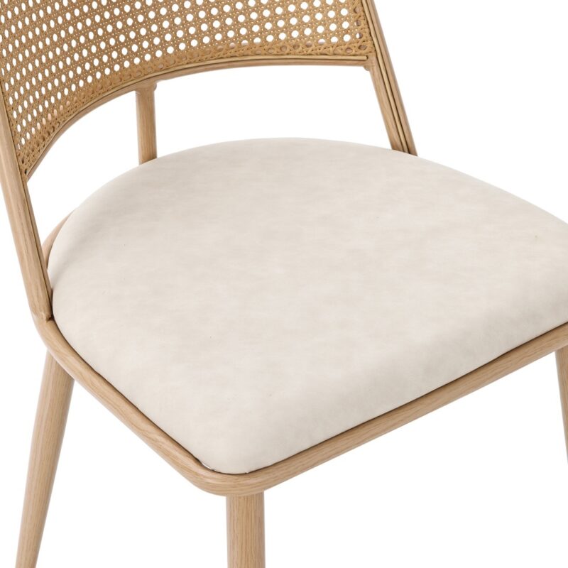 Set Of 4, PU Seat, Rattan Backrest, Bamboo Kitchen Chair With Imitation Rattan Backrest And Retro Side Armchair, Suitable For Home, Restaurant, Living Room, Cafe,beige - rustic wood