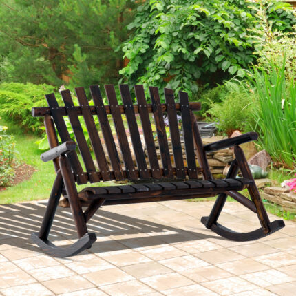 Classic Wooden High-Back Rocker, Carbonized For Garden Serenity & Relaxation, Durable Outdoor Furniture - wooden decor