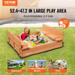Wooden Sandbox, 52.4 X 47.2 X 16.9 In Sand Box, Sand Pit With Foldable Bench Seats And Bottom Liner, Natural Wood Kids Sandbox For Outdoor Backyard, Beach, Park, Gift For Boys Girls Ages 3-12 - home furniture