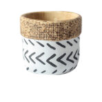 Vintage Geometric Pattern Woven Basket Indoor Planter - wooden decor