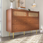 Rattan Sideboard Cabinet For Living Room, Chest Of Drawers With 6 Drawers, Walnut -40D X 120W X 90H Centimetres - wooden craft