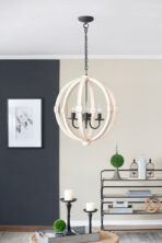 6 - Light Wood Chandelier With Adjustable Chain For Kitchen, Dining Hall Entrance, Bulb Not Included - interior design