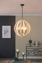 6 - Light Wood Chandelier With Adjustable Chain For Kitchen, Dining Hall Entrance, Bulb Not Included - furniture design