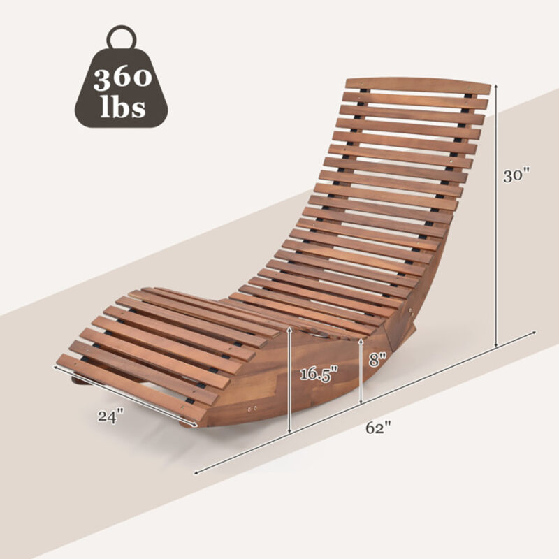 Outdoor Acacia Wood Rocking Chair With Widened Slatted Seat And High Back - wood furniture