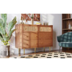Rattan Sideboard Cabinet For Living Room, Chest Of Drawers With 6 Drawers, Walnut -40D X 120W X 90H Centimetres - living room furniture