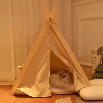 Pet Tent Cat Litter Removable And Washable Striped Canvas Solid Wood - wooden craft
