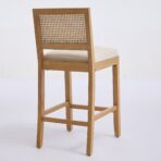 Full Solid Wood Rattan-Back Bar Stool, Matte Linen Cushion With High-Resilience Foam S-Springs, Ideal For Rustic Natural Style Kitchen Island, Low Bar In Dining Room Cafe,Set Of 2,Beige,SW1872BG - handcrafted wood
