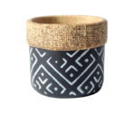 Vintage Geometric Pattern Woven Basket Indoor Planter - furniture piece