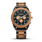 Mens Six Hand Chronograph Calendar Sports Wood Casual Watch - interior decor
