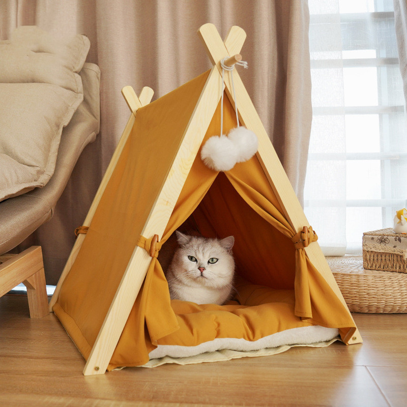 Pet Tent Cat Litter Removable And Washable Striped Canvas Solid Wood - interior decor