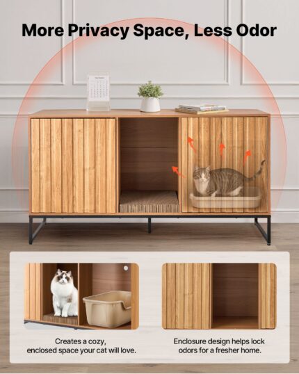 Cat Litter Box Enclosure Furniture, 47.2 In Hidden Litter Box Cabinet With Scratch Pad & Storage, Waterproof Cat Washroom End Table Cat House, Fit Most Of Litterbox, For Bedroom Living Room - dining furniture
