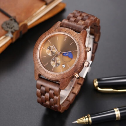 Quartz Mens Full Wood Strap Functional Wood Watch - wooden decor
