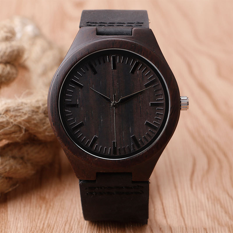 Black Wood Case Wood Belt Casual Quartz Watch - living room furniture