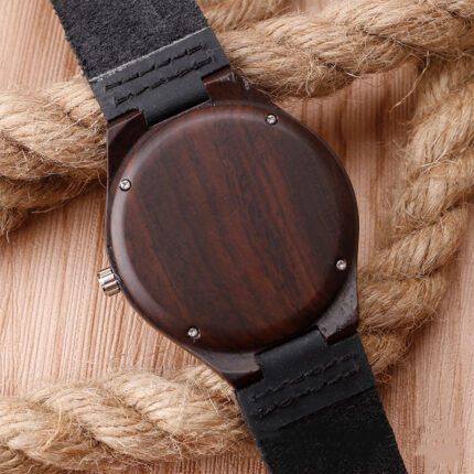 Black Wood Case Wood Belt Casual Quartz Watch - decorative item