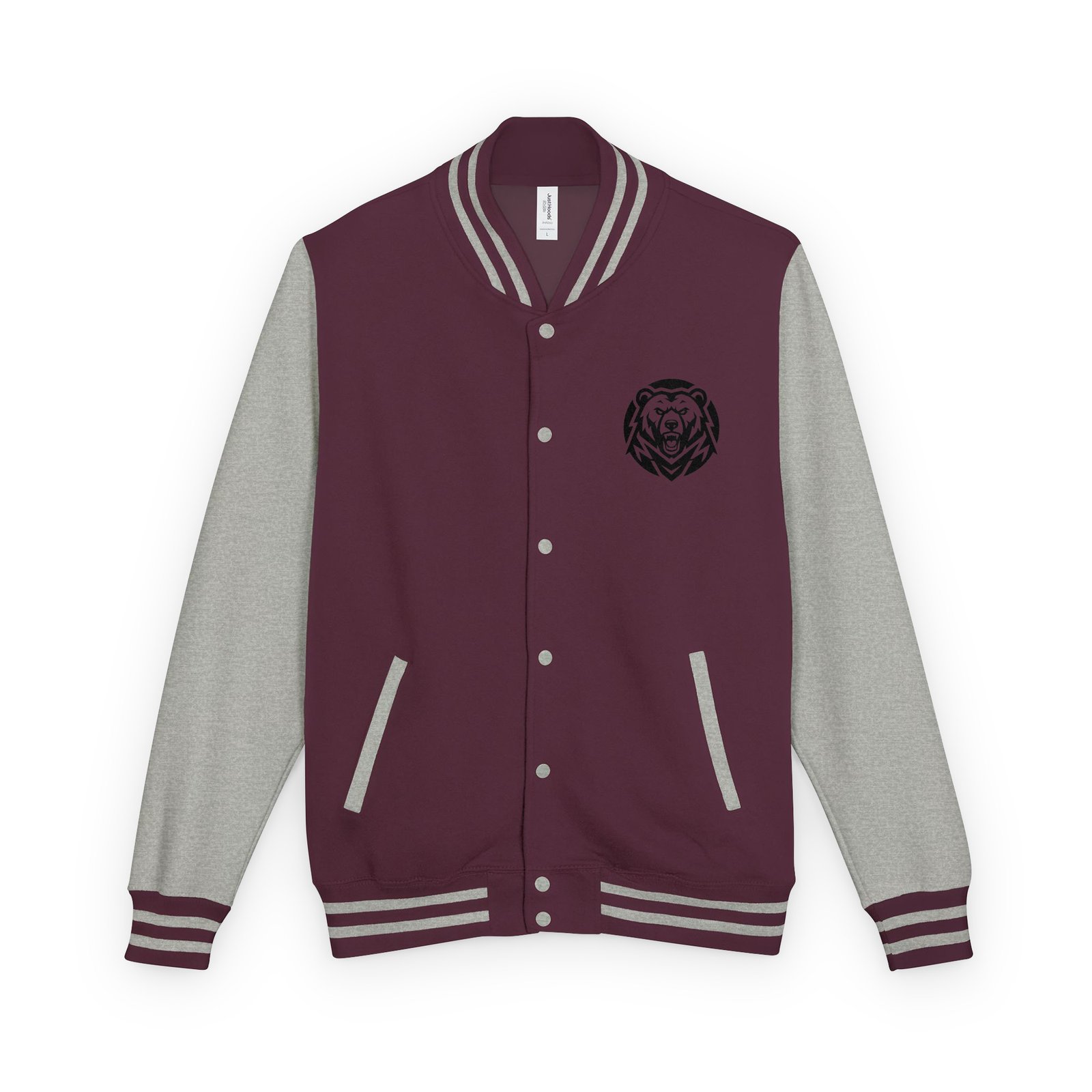 unisex-heavyweight-letterman-jacket-burgundy-heather-grey-front-6a60cdfd7756d.jpg Heavyweight letterman jacket – תמונה 1